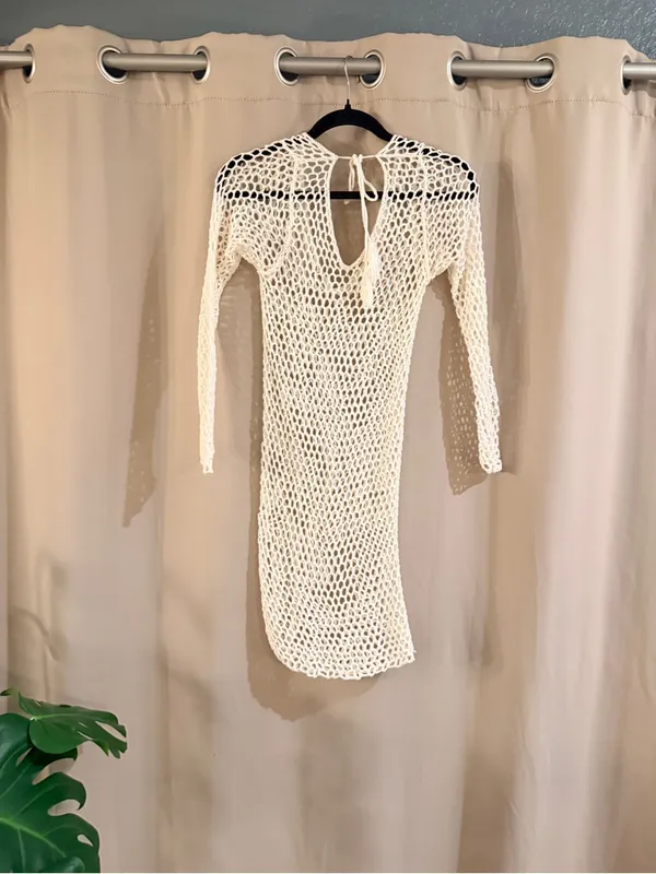 Women's Cream Crochet Beach Cover-Up Dress - Image 3