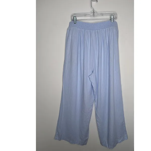 Aerie 2020s Blue Linen Blend Wide Leg Pants XL Elastic Waist Pockets NWT - Image 9