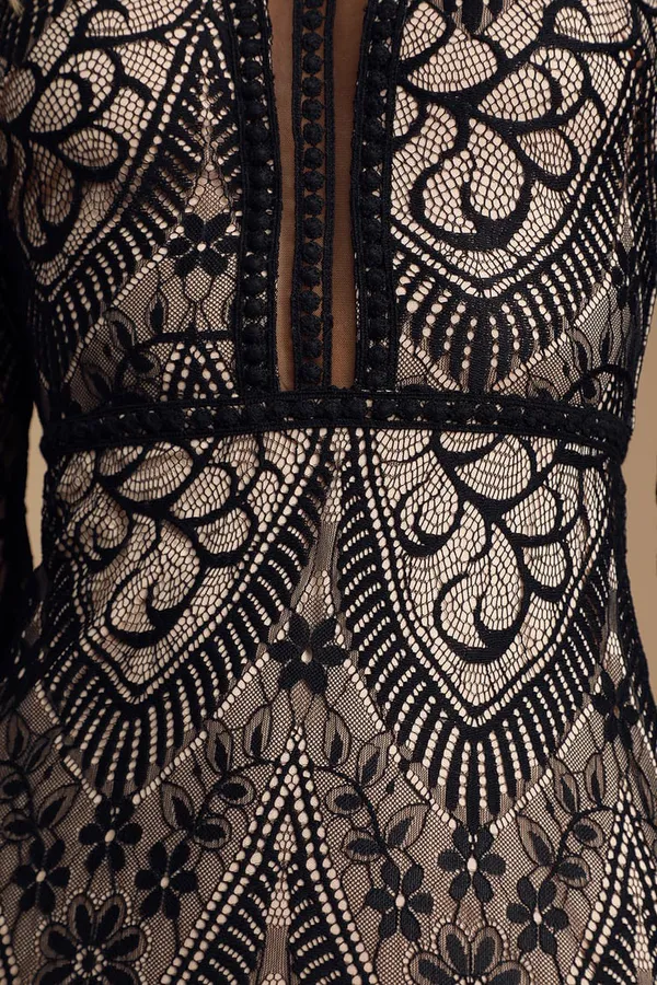 Black Lace Long Sleeve Dress - Image 5