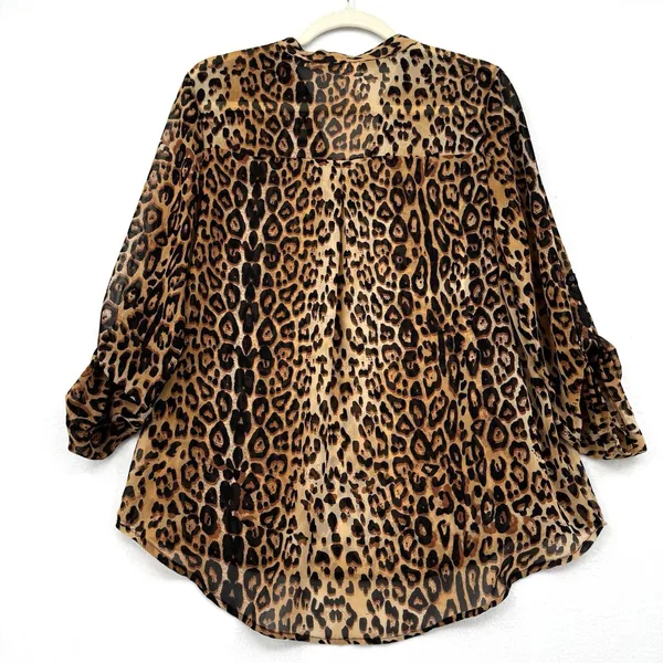 No Boundaries Leopard Print Sheer Blouse Women Large Brown Black Layer Tunic Top - Image 2