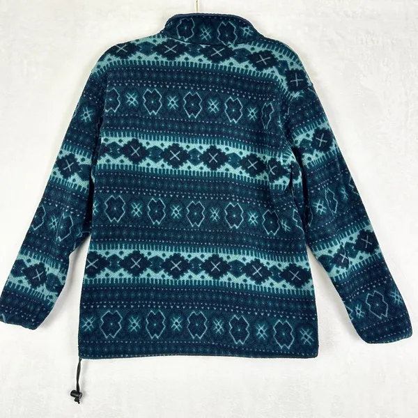 Vintage LL Bean Aztec Fleece Pullover Womens Size Medium Half Button 90s Blue - Image 2