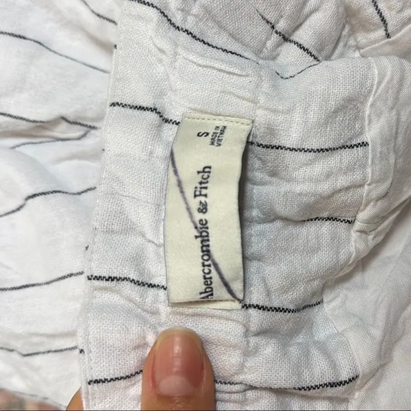 Abercrombie & Fitch Linen Belted High Waist‎ Black & White Stripe Shorts Sz Sml - Image 7