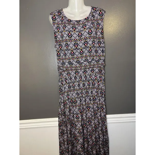 Le Lis Dress Womens Large Blue Floral Scoop Neck Jersey Maxi Sundress Casual - Image 2