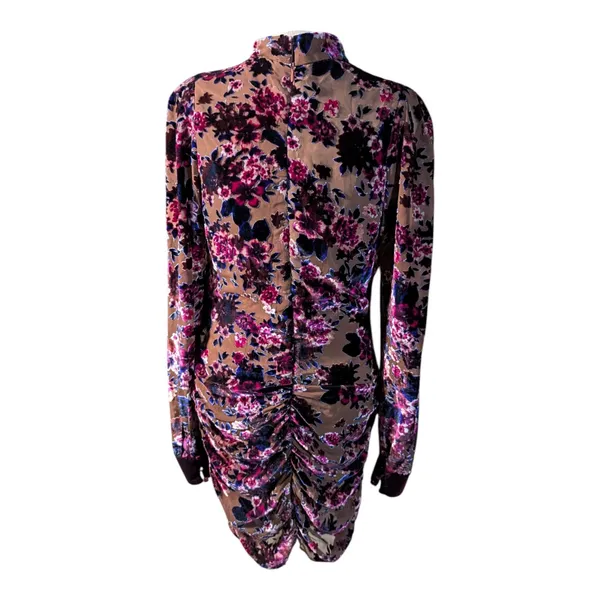 Ronny Kobo Georgina Burgundy Burnout Floral Velvet Long Sleeve Mini Dress Sz M - Image 4