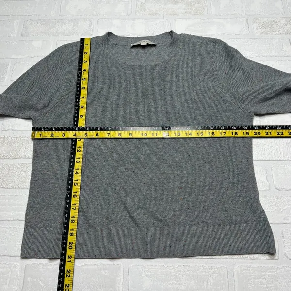 Loft Sweater Top‎ Women L Grey Speckled Ribbed Knit Crew Neck Preppy Lightweight - Image 2