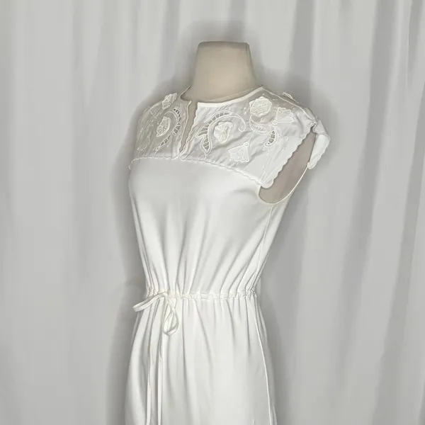 SEE BY CHLOÉ White Embroidered Lace Cutwork Yoked Knit Dress Solid Size Small - Image 6
