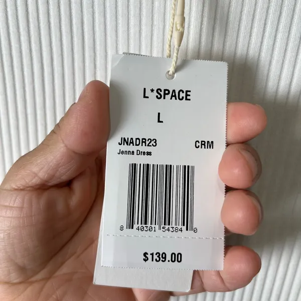 L*SPACE Jenna Ribbed Flowy Midi Dress‎ Cream Resortwear Beachy Minimalist LG New - Image 4