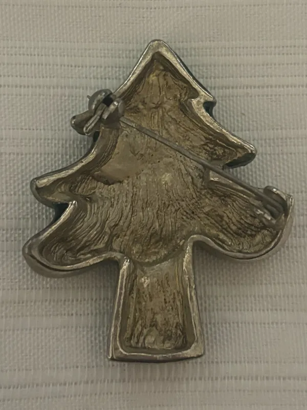 Emerald Enamel Christmas Tree Brooch with Red Stone Accents - Image 2