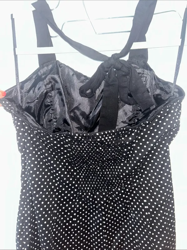 Black Polka Dot Y2K Sleeveless Dress Halter Midi Dress NWOT - Image 5
