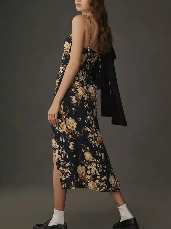 Reformation Kourtney Dress Navy Blue Floral Size 4 - Image 2