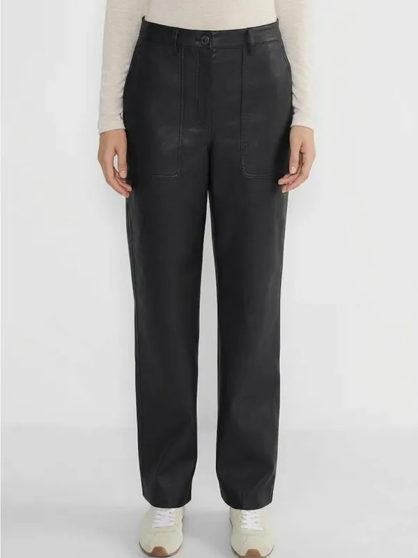 Aritzia Wilfred Lucy Wide straight leg Faux Leather Utility Pants Black Size 8 M - Image 2