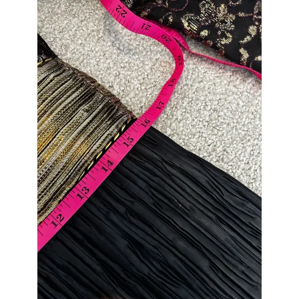 Ricki Lang‎ for Steven Stoll Gown Size 12 Black Gold Metallic Lace Pleated Maxi - Image 6