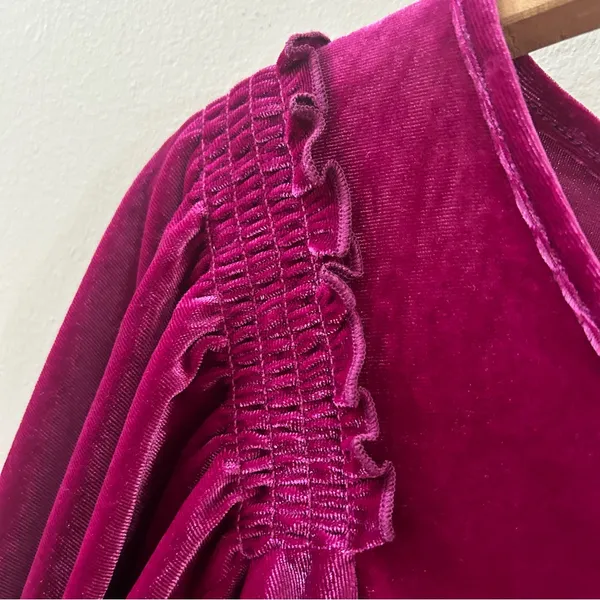 Umgee Small Magenta Velvet V Neck High Waist Balloon Sleeves Tunic Top/‎ dress - Image 6
