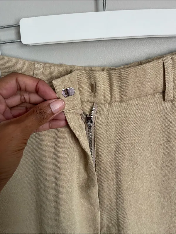 OGL Tan European Linen Blend Mid Rise Flared Pant with Pockets Sz M - Image 7