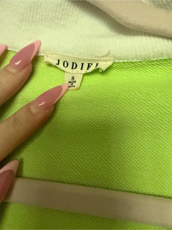 JODIFL Lime Green & White Short Sleeve Polo Top with Zip - Image 2
