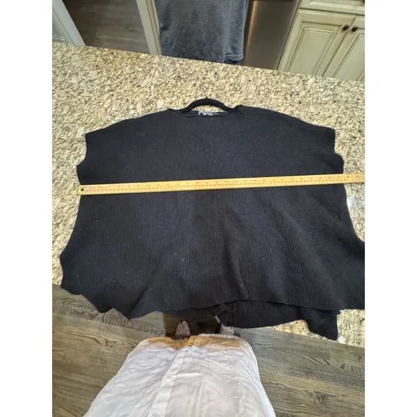 Vince Black Ribbed Poncho Cape Sweater Wool Cashmere Size XS Zipper Accent - Image 8
