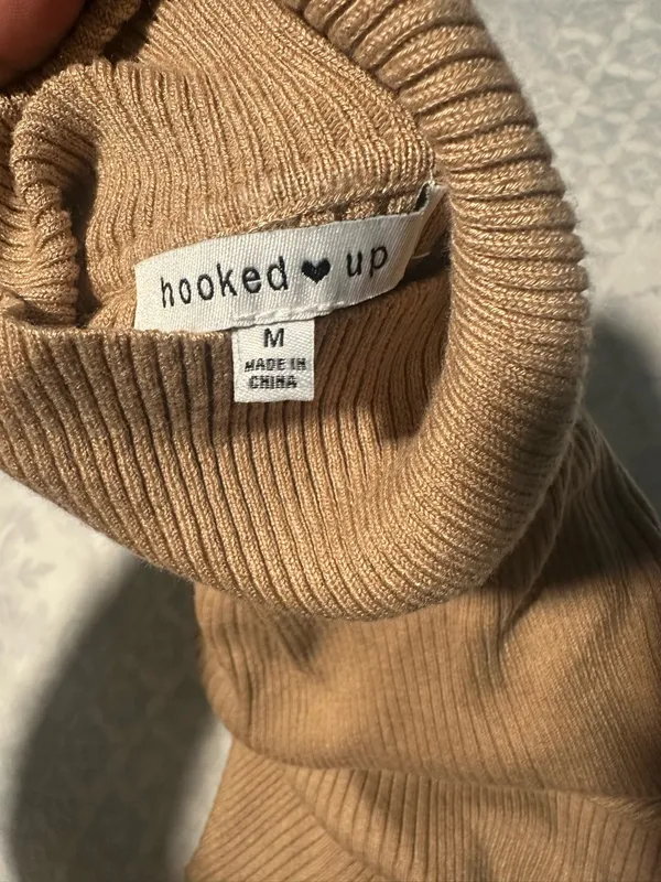 Hooked Up by IOT Ribbed Turtleneck Sweater in Camel Brown - Image 4