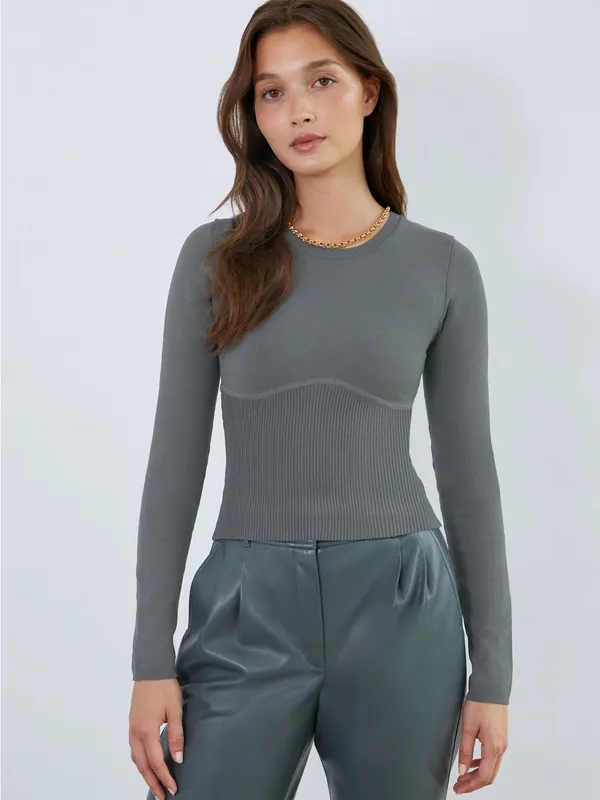 Aritzia Babaton Sculpt Empire Long Sleeve Grey - Image 2