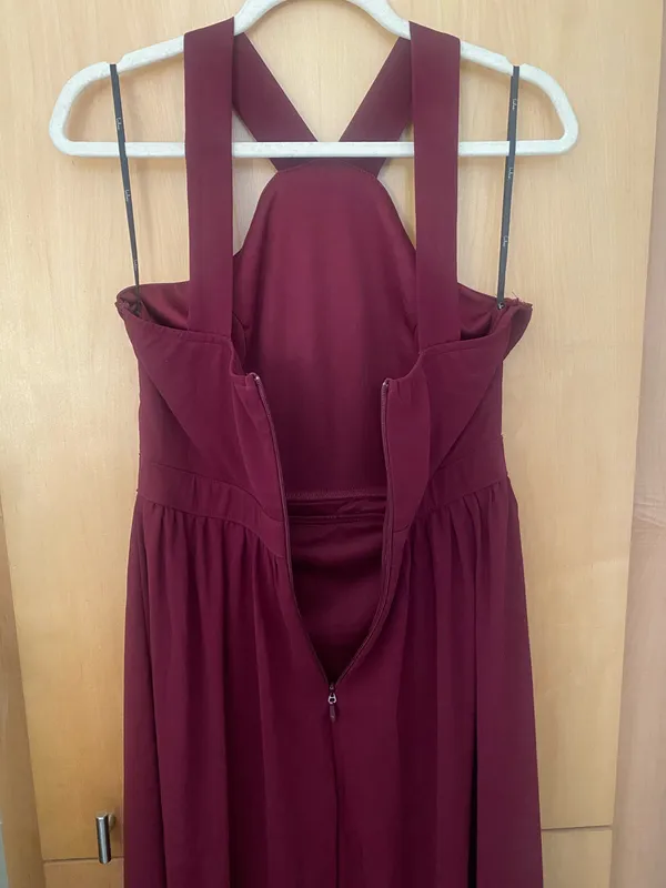 Lulu’s Burgundy/Wine Crisscross Halter Formal / Wedding Guest Maxi Dress Size L - Image 5