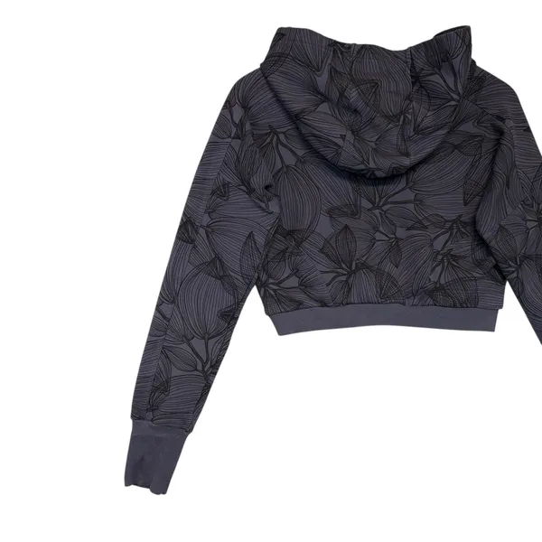 Buff Bunny Collection Cropped Zip Up Hoodie Charcoal Leaf Print Athleisure‎ M - Image 11