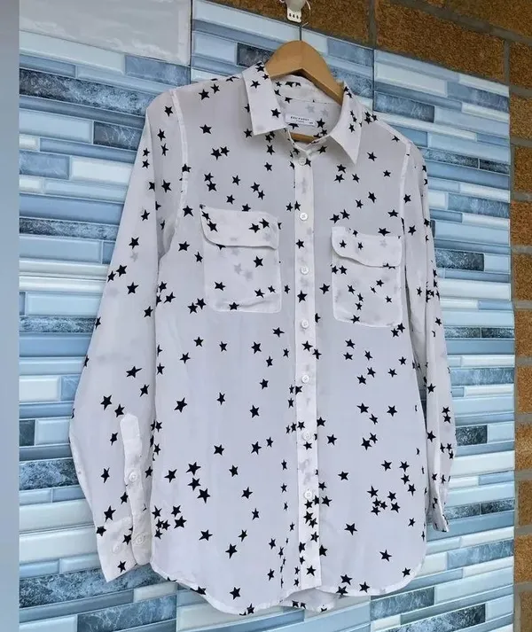 Equipment Star Print Long Sleeve Silk Blouse medium - Image 6