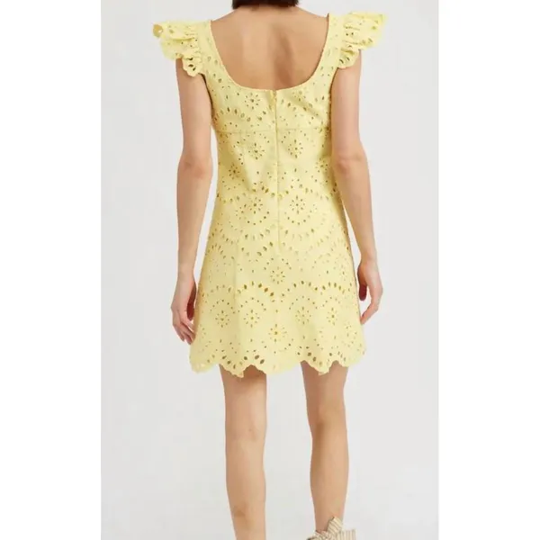 En Saison Guinevere Dress Lemoncello Yellow Eyelet Ruffle Mini Dress Large - Image 2