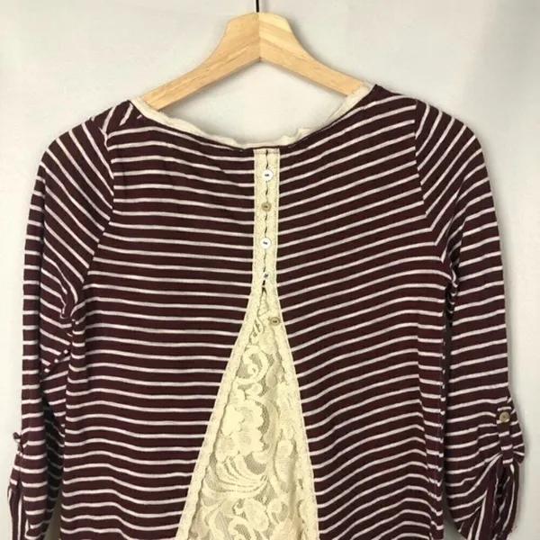Anthropologie Meadow Rue Cassia Red Striped‎ Lace Back Long Sleeve Top S - Image 8