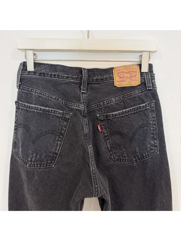 Levis 501‎ Jeans Size 26 Black Denim Button Fly Distressed Straight Pant Grunge - Image 10