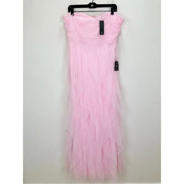 Lulus Delightful Beauty Pink Mesh Strapless Ruched Ruffled Maxi Dress XL NWT - Image 5