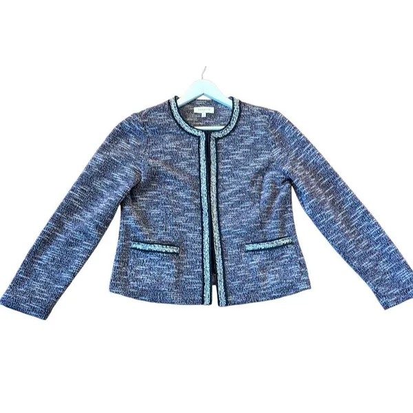 Talbots tweed blue and red open blazer jacket size small - Image 2