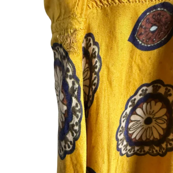 Nissa Marigold Medallion Print Silk Blend Short Sleeve A-Line Midi Dress Size 8 - Image 13