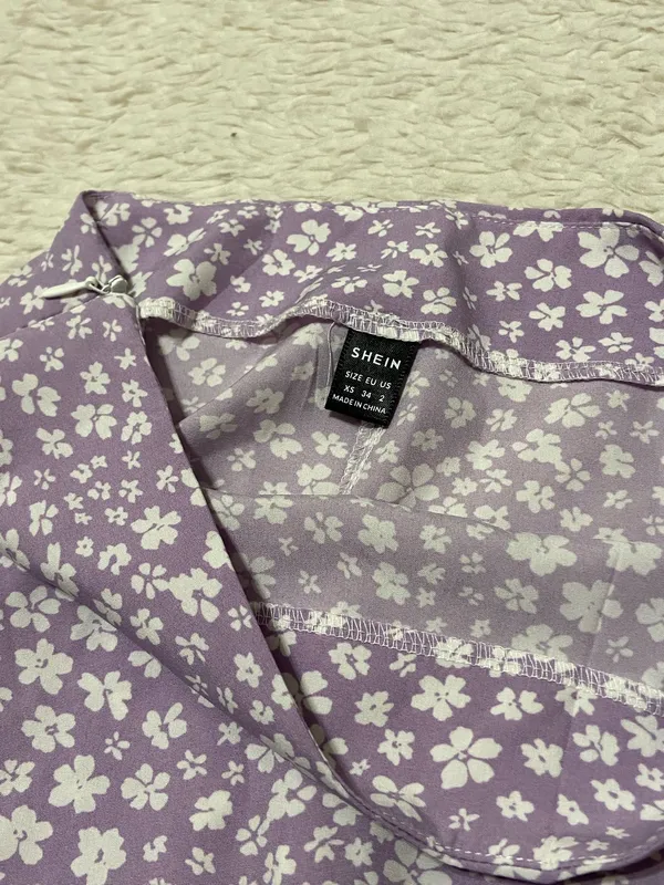 SheIn Pastel Purple Floral Midi Skirt - Image 2