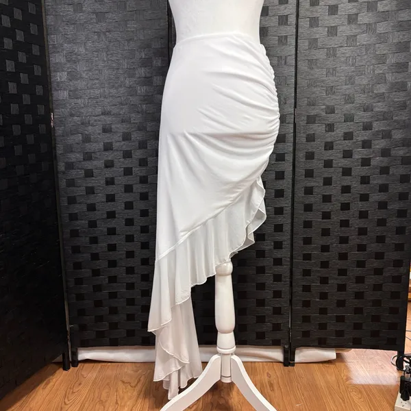 NWT Agecode Skirt Womens S‎ White Asymmetric Ruched Ruffle Mesh Maxi Y2K Fairy - Image 3