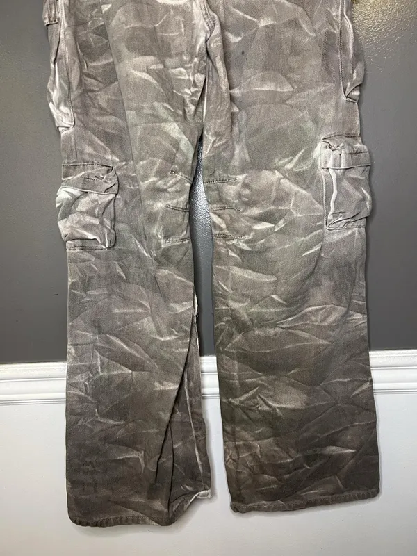 Forever 21 Custom Bleach Dye Womens Medium Gray Cargo Wide Leg Denim Streetwear - Image 9
