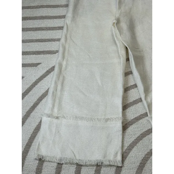 Uterqüe Women Off White Wide Leg Crop Pants Textured Raw Hem Fringe High Waist S - Image 8