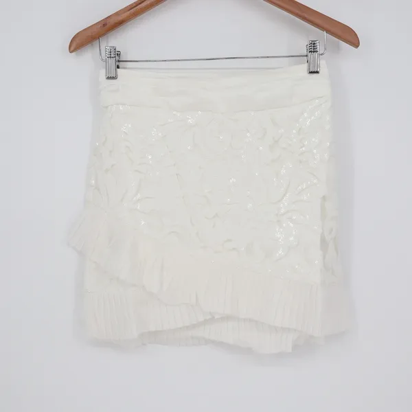 Naked Wardrobe White Sequin Mini Skirt Pleated Ruffle Size M - Image 2