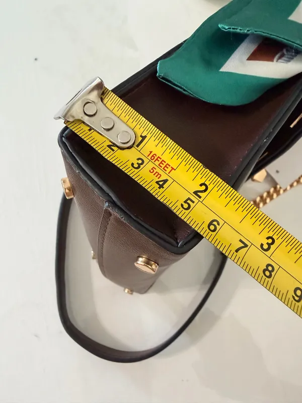 ALDO Brown Top Handle Satchel Handbag Scarf Charm Gold Chain Preppy Chic Quiet Luxury - Image 13