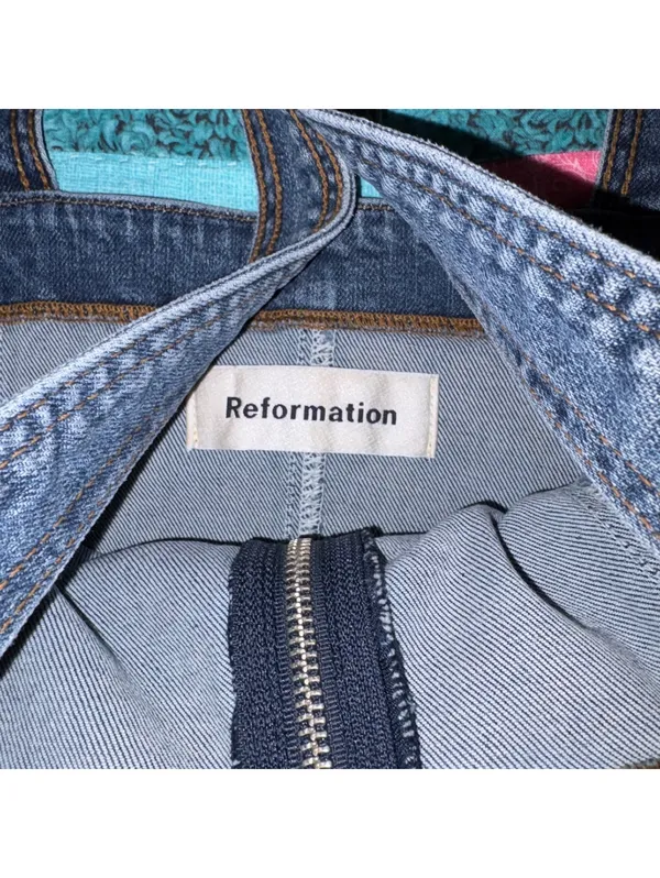 Reformation $150 Randy Woman’s Size 4 Denim Zip-Front Summer Mini Dress - Image 5