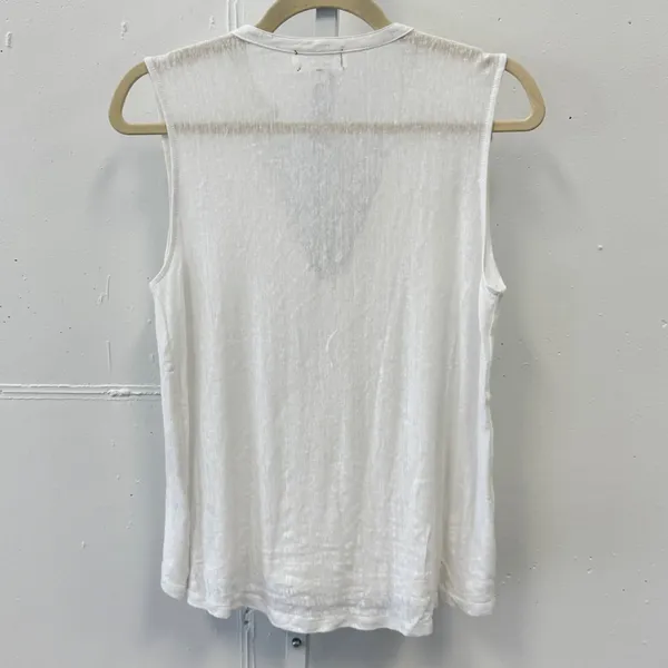 Feel The Piece Terre Jacobs White 100% Linen Deep‎ V-Neck Sleeveless Top M/L - Image 2