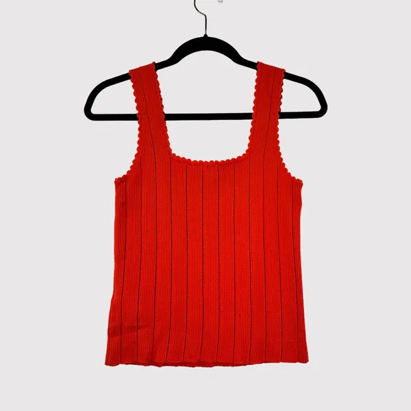 Reiss Womens Top Red Dory Stitch Interest Square Neck Vest Tank Stretch Small - Image 3