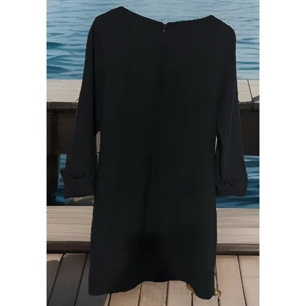Chic Banana Republic Pleated Ruffle Cuff Sheath Dress Lined Pockets Black‎ SZ 2 - Image 4