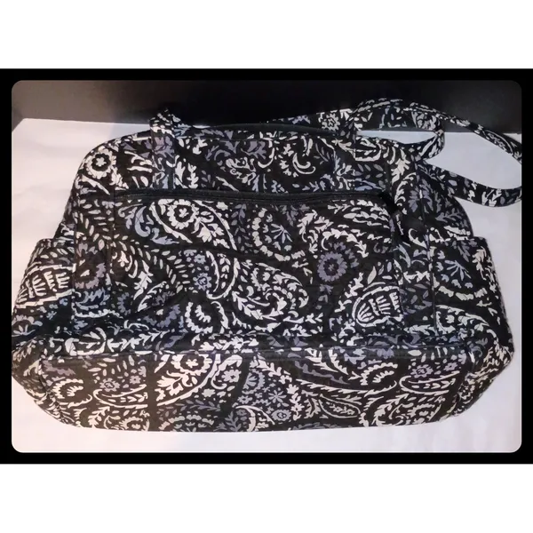 Vera Bradley Diaper Bag Women Large Black White Paisley Quilted Tote - Image 2