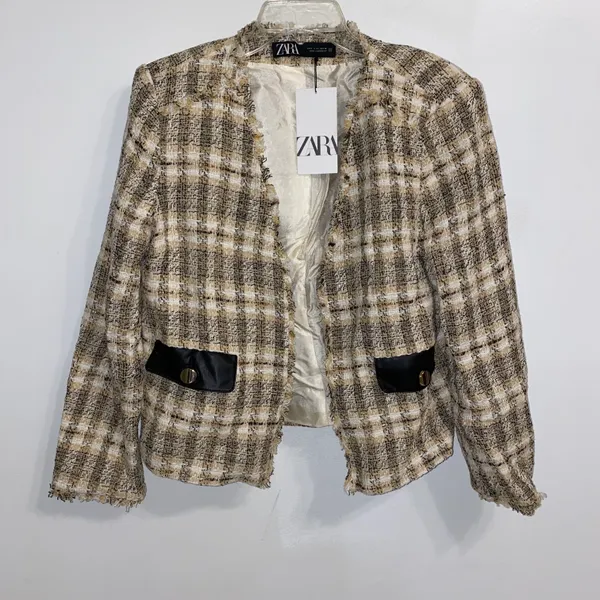 Zara NWT Frayed V Neck Tweed Blazer 2505/169 - Image 5
