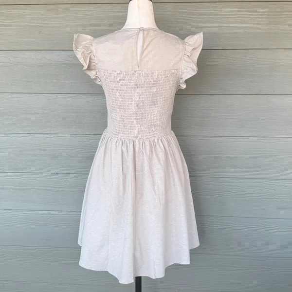 English Factory Beige Smocked Ruffle Sleeve Dress - Image 5