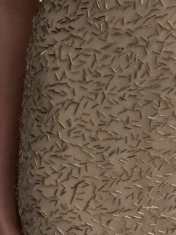 Donna Karan New York Bugle Beaded Slip Dress in Champagne Gold, Size M, NWT - Image 10