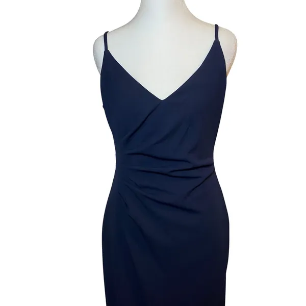 David's Bridal Navy Maxi Dress Spaghetti Strap Side Drape Formal Gown Size‎ 6 - Image 2
