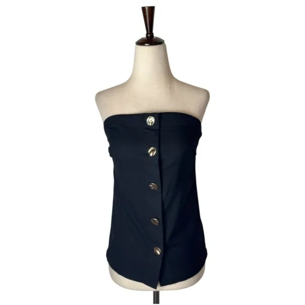 Rails Top Women Medium Black Strapless Gold Button‎ Front Lulu Party Cocktail - Image 2