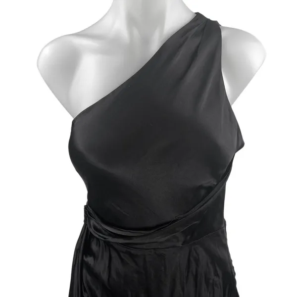 NEW Meshki Black Silk Satin One Shoulder Sleeveless Tie Waist Maxi Dress Size S - Image 3