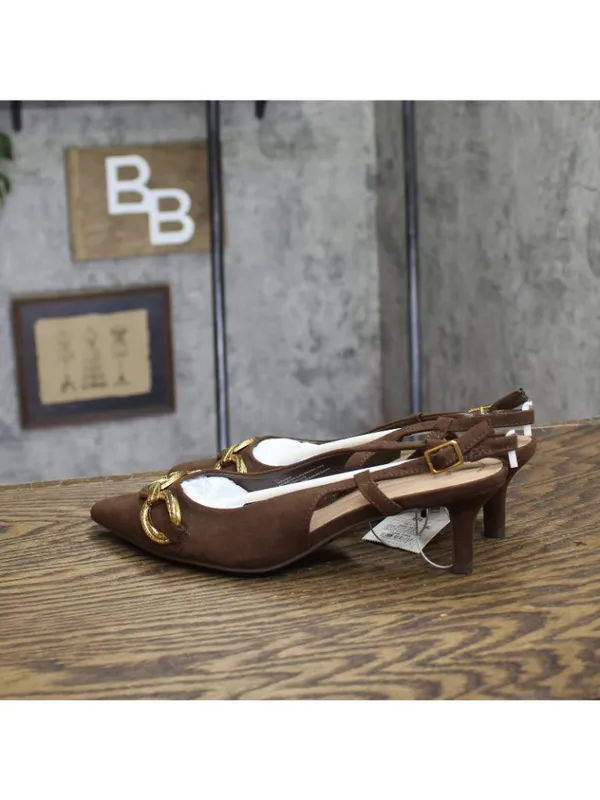 NWT A New Day Tabitha Oversized Chain Sling Back Heels 94305244 Brown 6.5M - Image 3