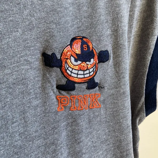 VS Pink x 5th & Ocean Syracuse Orange Football Tee (Sz XS) Heathered Gray Sequin - Image 4